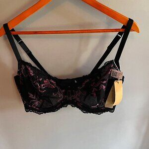 Wingslove lace bra size 44D Black & Pink Underwire Unlined NWT